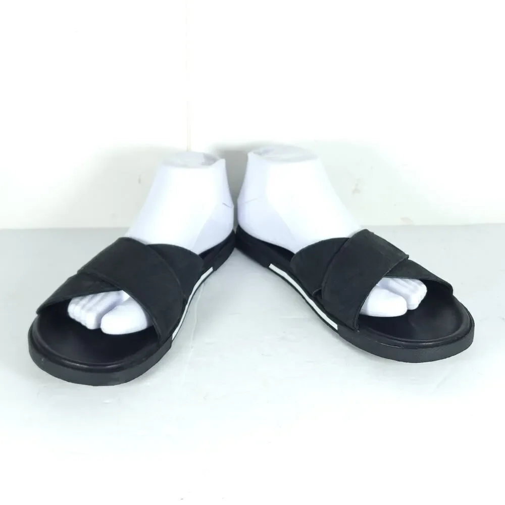 UGG Men's Brookside US 7 Black Leather Criss Cross Flat Slide Sandals Shoes